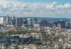 Aerial view of the skyline of Newark, New Jersey.