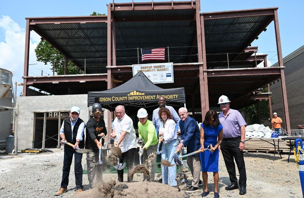 Hudson County Executive Craig Guy and Bayonne Mayor Sharon Ashe-Nadrowski at groundbreaking ceremony for Hudson County Community Market food pantry